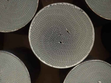 Close-up of a metallic catalytic converter substrate from a Vorsprung high flow cat for the Audi 4.0T