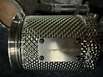 Catalytic converter section of an Audi 4.0T V8 exhaust, monitored by the upstream and downstream oxygen sensors