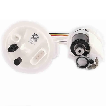 Audi fuel pump assembly with electrical connectors and wiring, top angle view