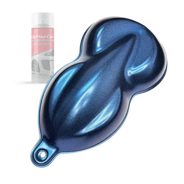 Blue Martian metallic car paint sample with spray can for automotive refinishing