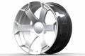 Silver alloy performance wheel rim with modern multi-spoke design for Audi vehicles