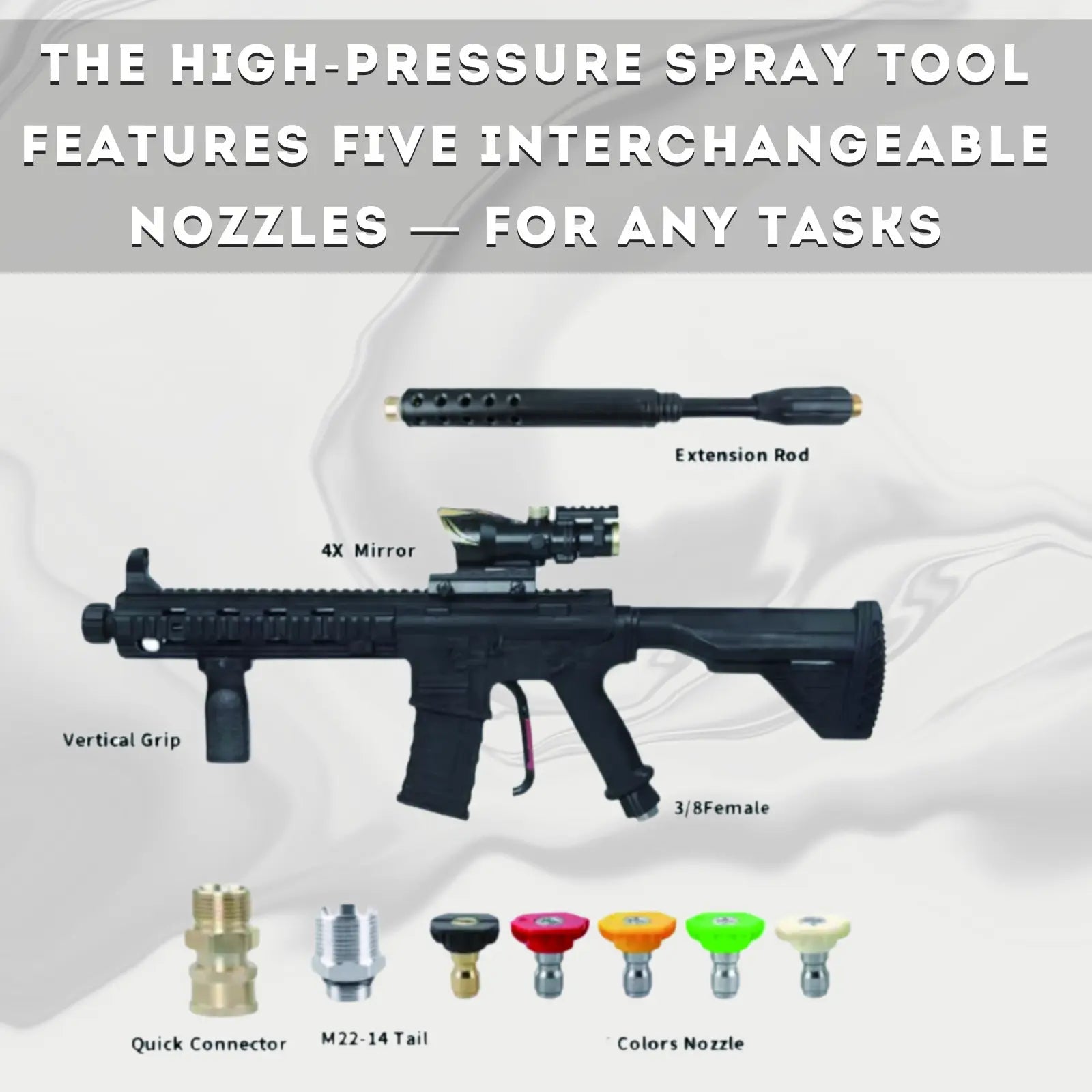 Pressure washer gun by The Wine Savant featuring a military-inspired patriotic design and high-pressure spray for car cleaning.