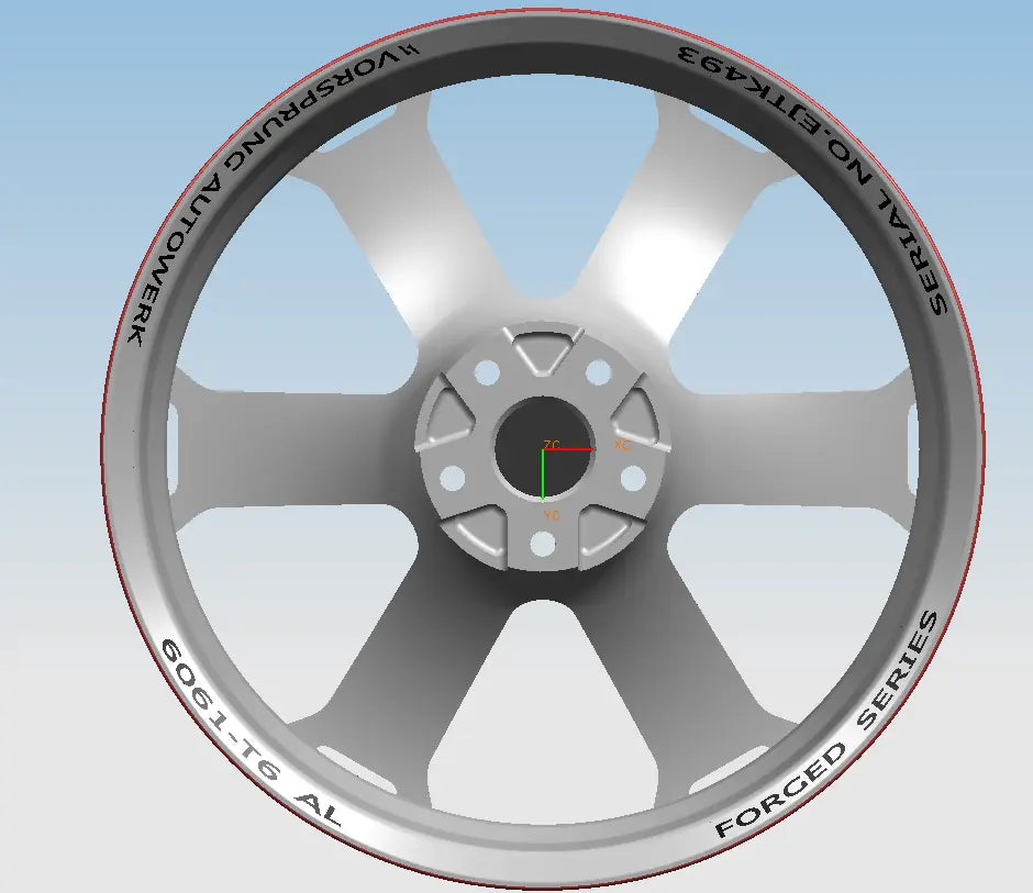 3D render of a silver 5-spoke aluminum forged performance wheel for Audi vehicles