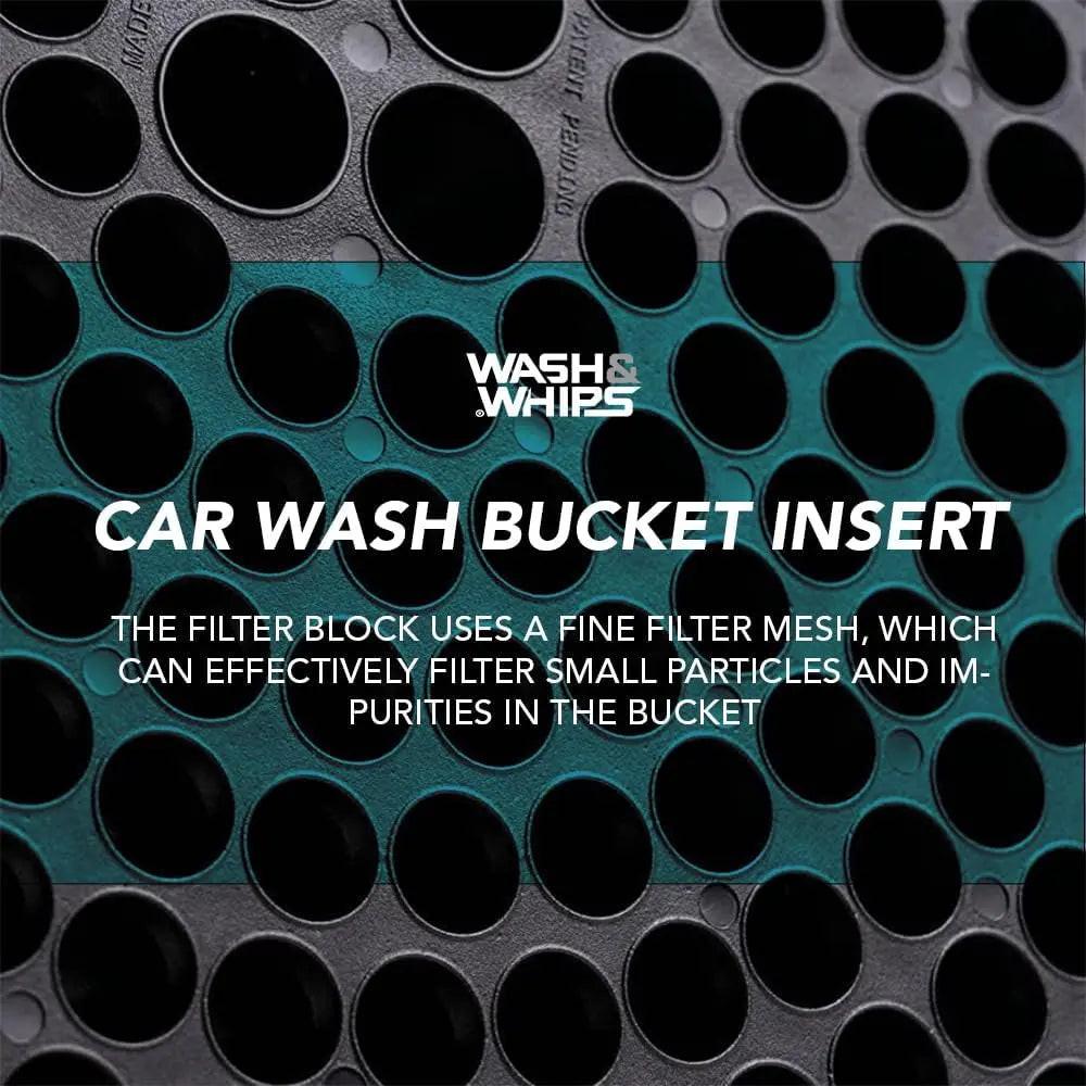 WASH&WHIPS Pit Stop Particle Interceptor car wash dirt strainer fitting 5 or 3.5 gallon buckets, with mesh filter for debris removal.