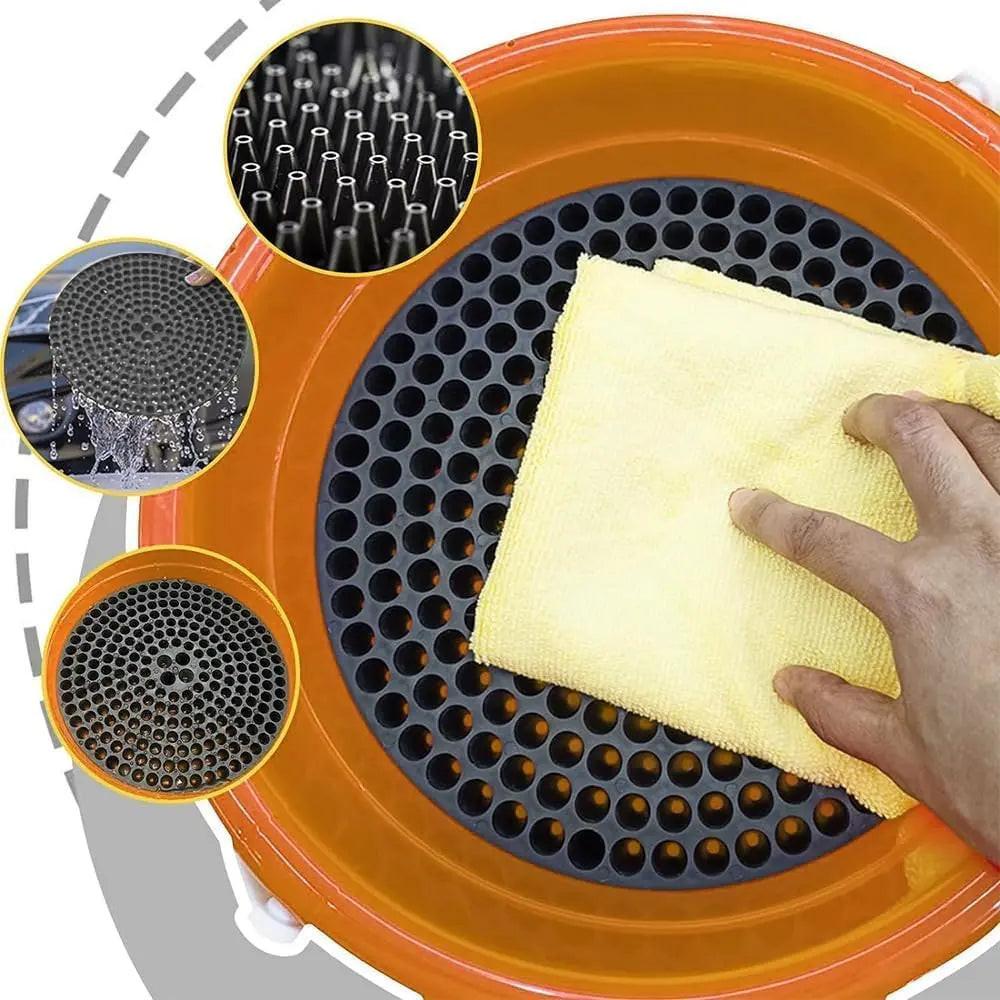 WASH & WHIPS Car Wash Kit with 3-gallon bucket, microfiber towel, chenille mitt, shampoo, and particle interceptor trap.