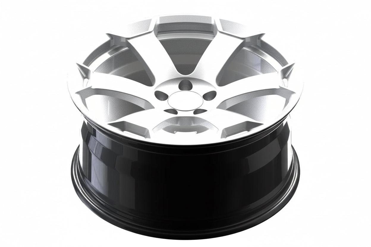 Silver multi-spoke alloy wheel rim for Audi performance cars on white background