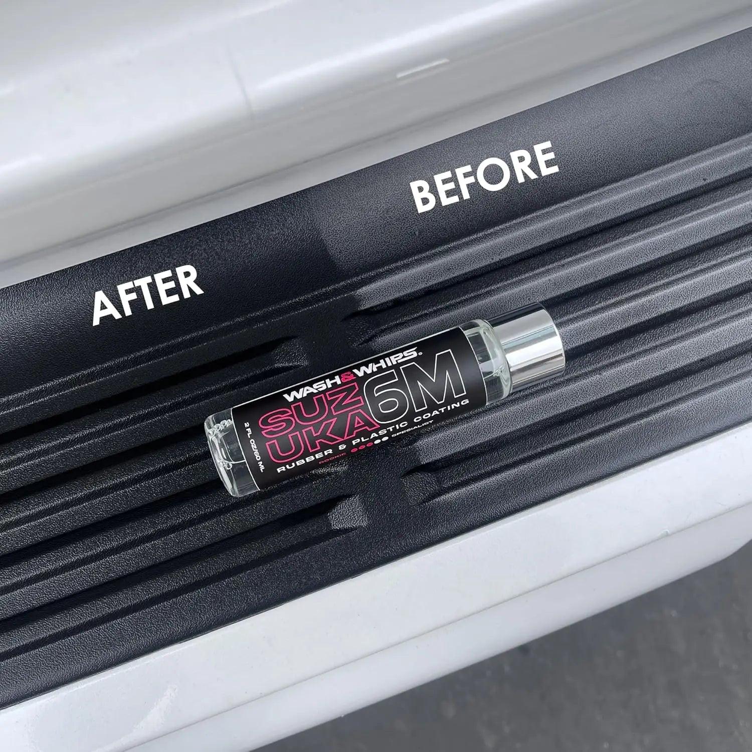 WASH&WHIPS Suzuka 6M rubber and plastic coating for cars, 60ml bottle, restores black color, non-greasy concentrated formula.