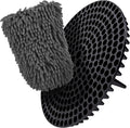 WASH & WHIPS microfiber wash mitt and black pitstop particle interceptor in a car wash bucket, blue and black, 8x10 inches