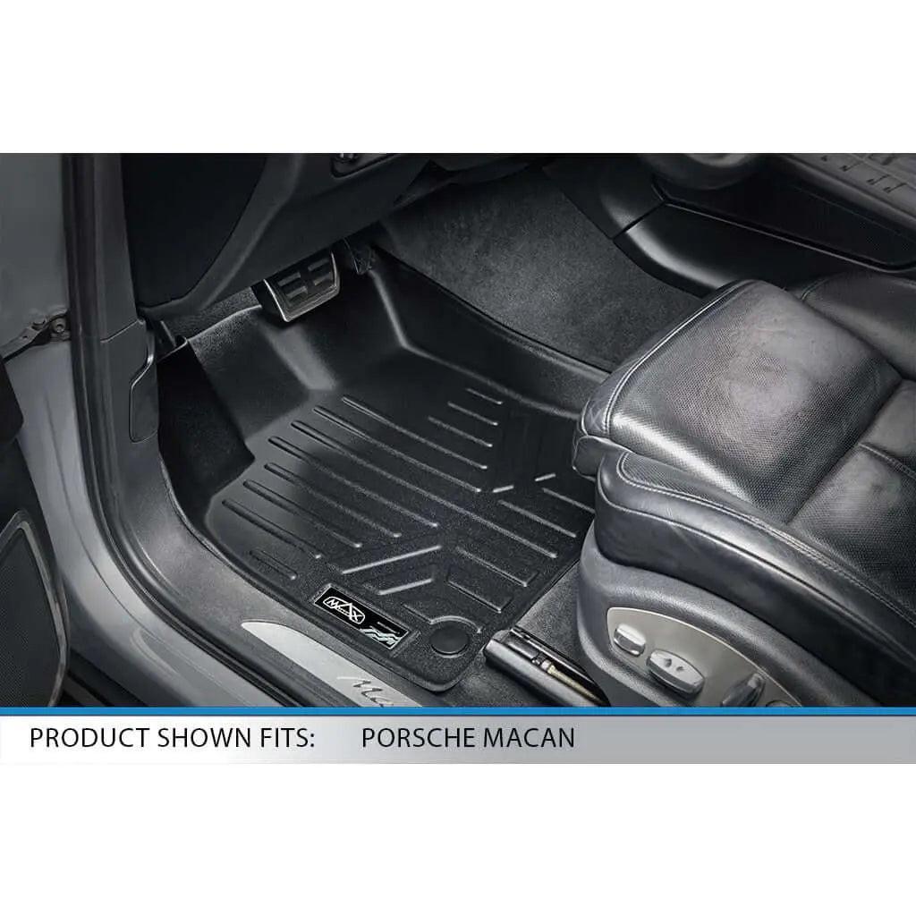 Custom all-weather floor mat installed in Porsche Macan driver side interior.