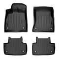 Set of four black custom-fit all-weather Audi floor mats with raised edges and textured surface.