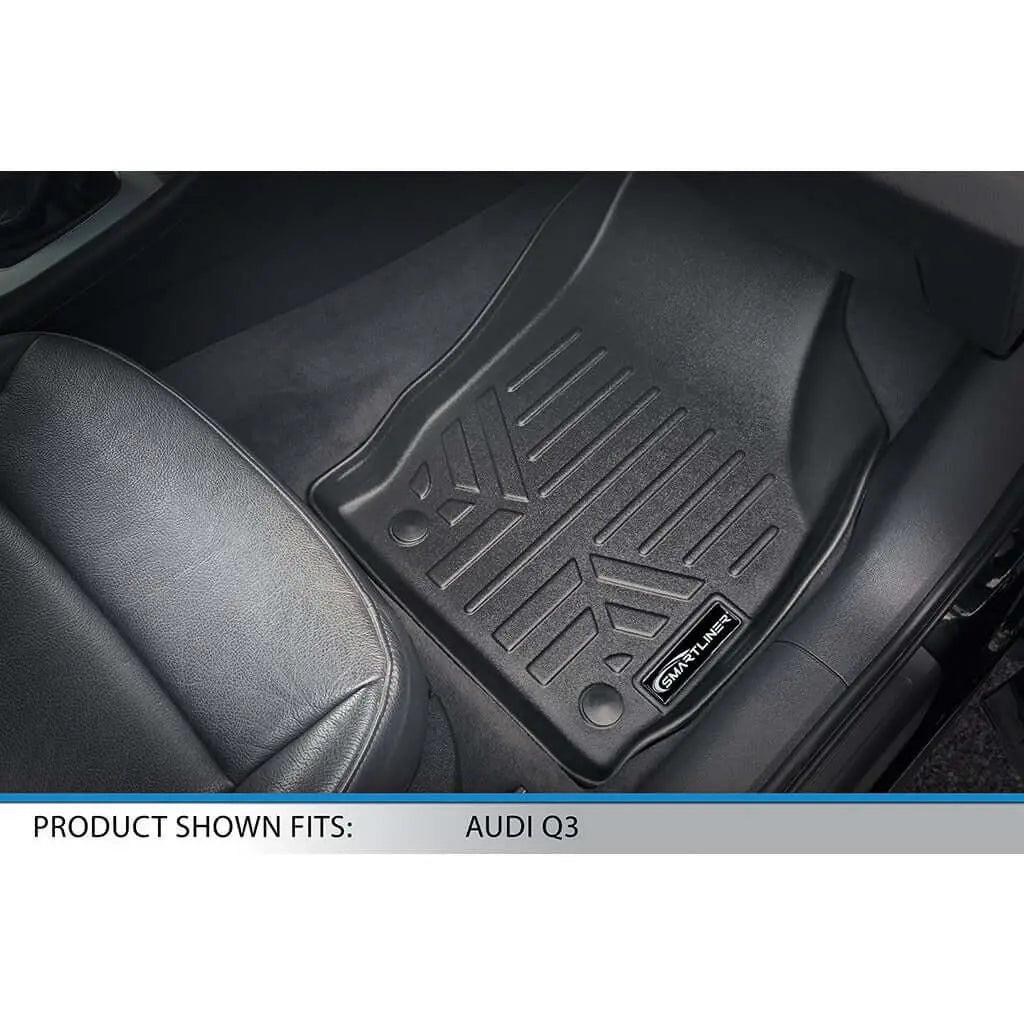 Custom fit black floor mat for Audi Q3 front seat with raised edges and textured surface