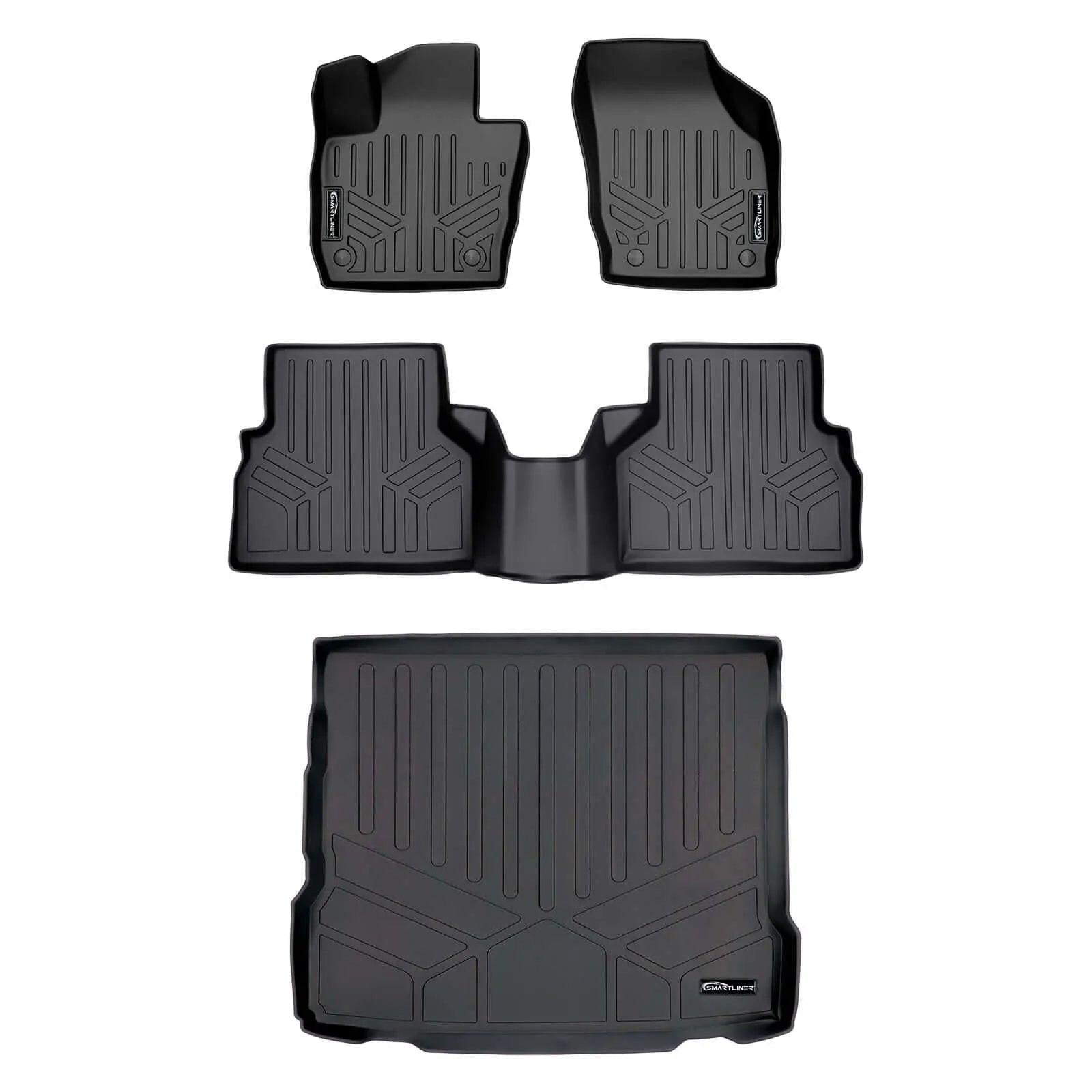Black all-weather Audi floor mats and cargo liner set, durable custom fit car accessories