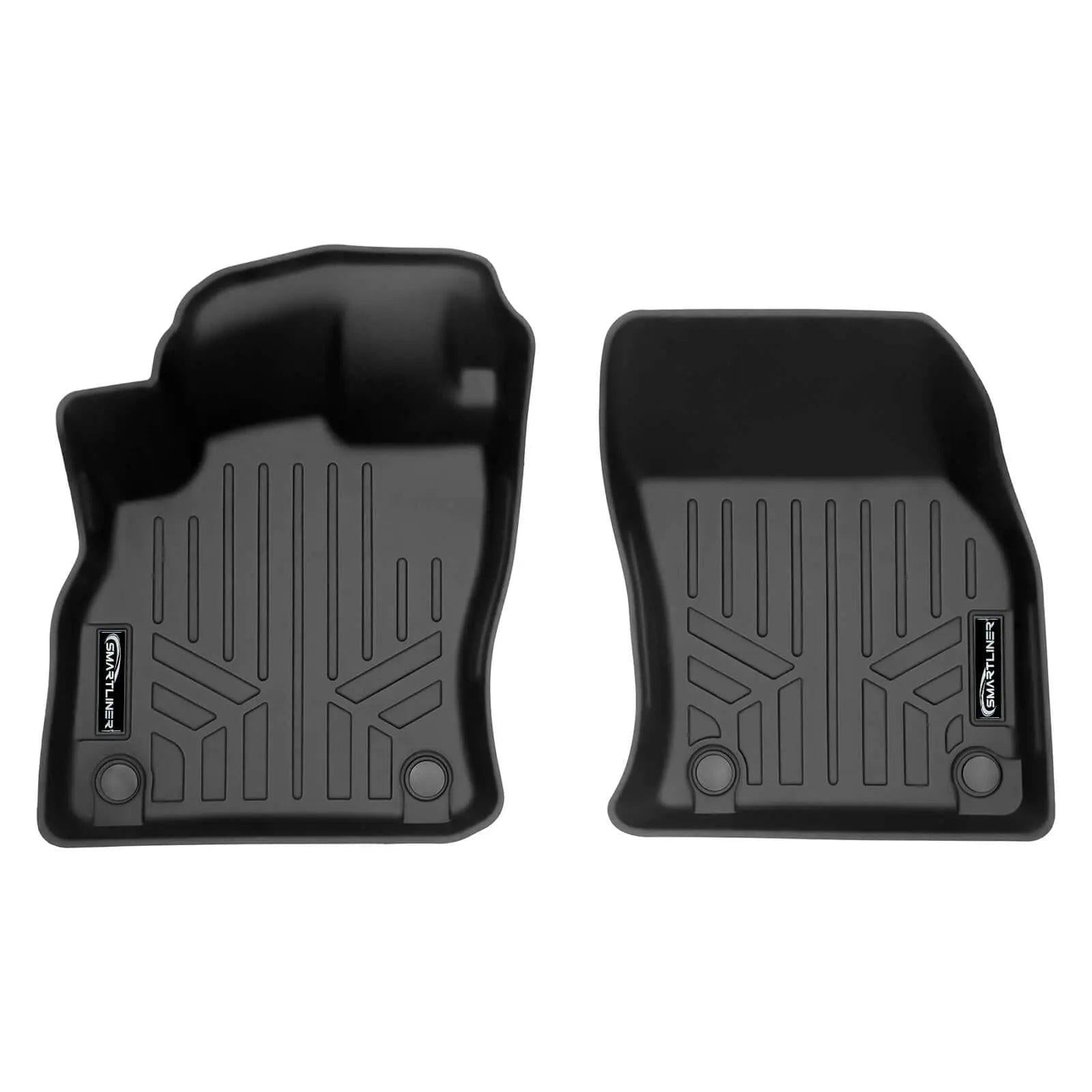 Black custom-fit Audi front floor mats with raised edges and textured surface