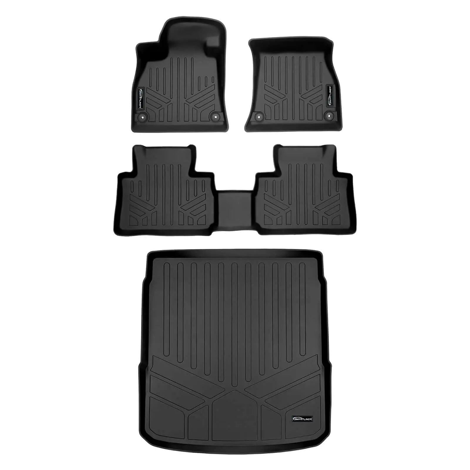 Full set of custom black Audi performance floor mats and cargo liner