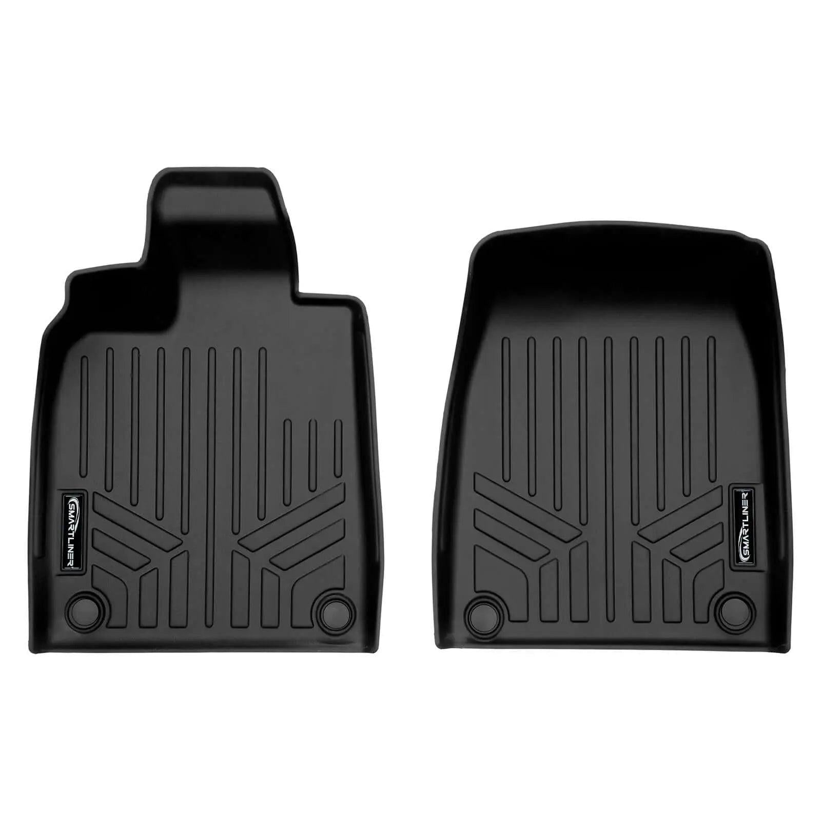 Black custom-fit all-weather Audi floor mats with textured grooves, top-down view