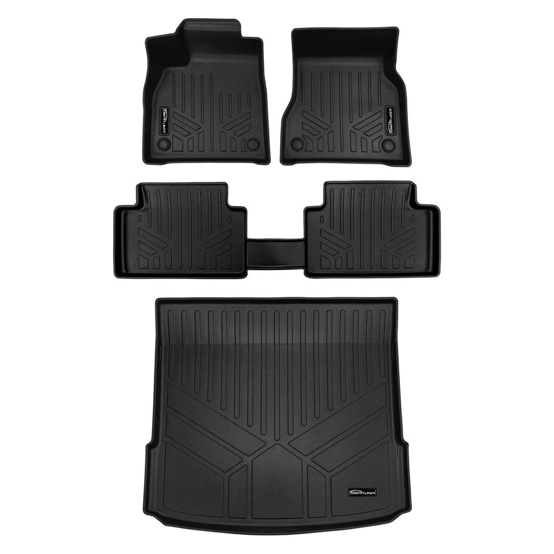 Set of black custom-fit Audi floor mats and trunk liner, all-weather car accessories
