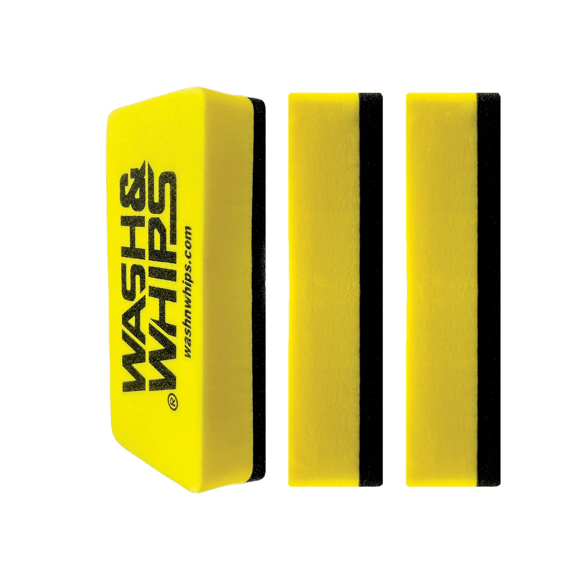 Yellow foam car applicators with black stripe, rectangular shape, automotive detailing tool