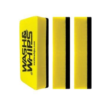 Yellow WASH&WHIPS Dressing Applicator Pads, 3-pack, soft and reusable for precise application of skincare or body products.