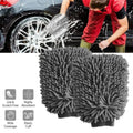 WASH&WHIPS microfiber chenille car cleaning mitt, 2-pack, soft and absorbent for effective vehicle washing and detailing.