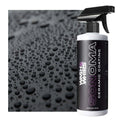 Sonoma ceramic coating spray bottle with water-beaded car paint surface, auto detailing product