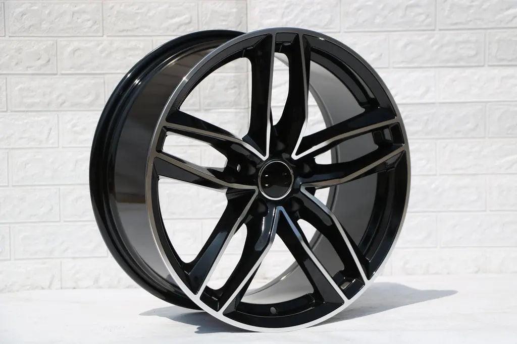 Black machined 19-inch wheels for Audi RS6 and other Audi models, featuring a sleek, multi-spoke design from WheeloutletNJ.