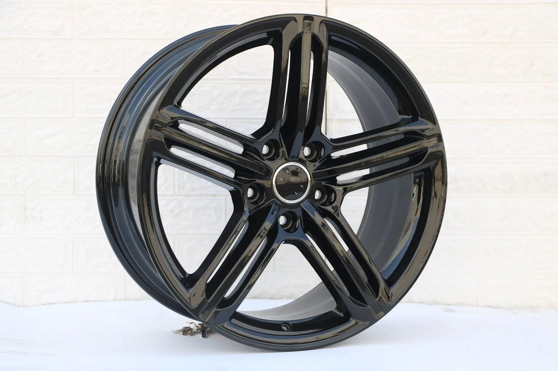 20-inch black gloss Audi S4 wheels by WheeloutletNJ, designed for Audi A4, S4, Q3, Q5, and other models.