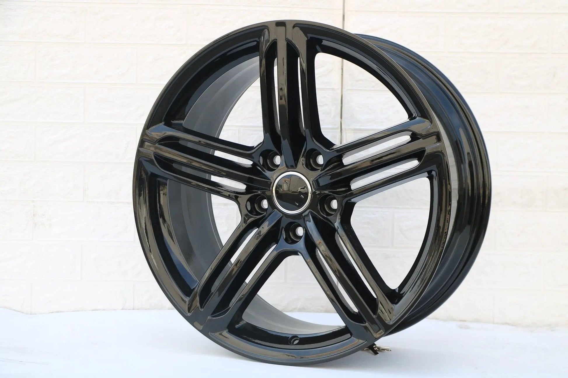 20-inch Gloss Black WheeloutletNJ wheels on Audi S4, showing sleek, multi-spoke alloy design fitting Audi A4, S4, S5, and Q series models