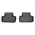 Pair of black custom-fit Audi rear floor mats with raised edges and geometric tread pattern