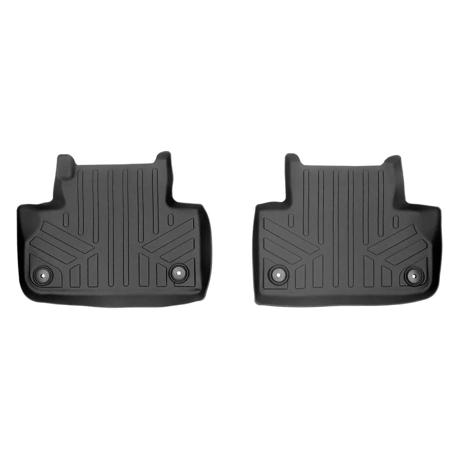 Black custom-fit Audi floor mats for driver and passenger seats, durable all-weather design