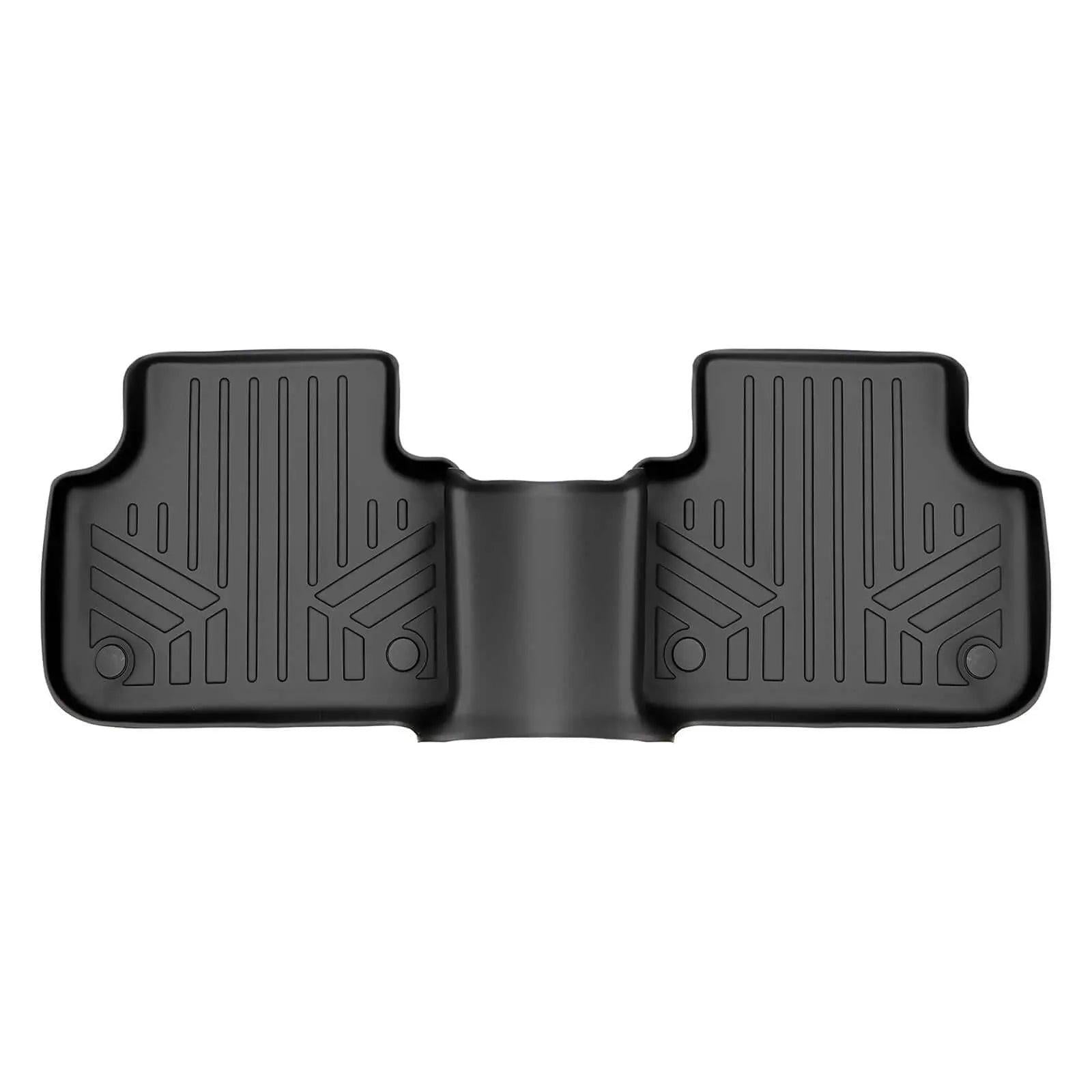 Black custom-fit Audi rear floor mat with raised edges and textured design