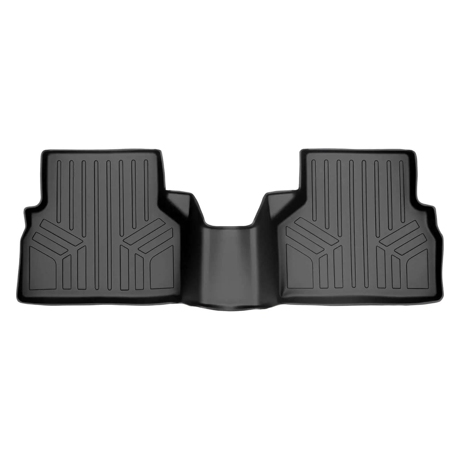 Black all-weather rear floor mat for Audi, molded with deep grooves and raised edges