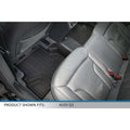 Custom black rear floor mat installed in Audi Q3, protecting car interior seats and flooring.
