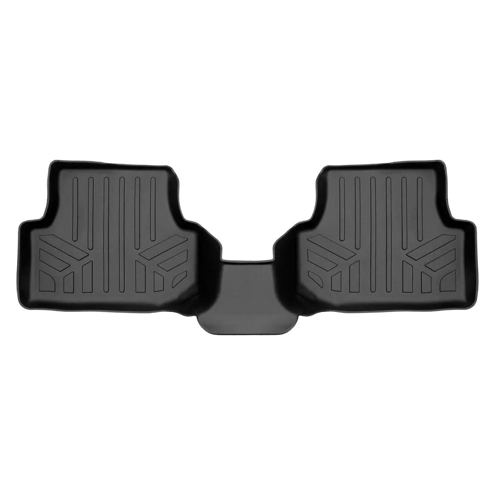 Black custom-fit rear floor mat for Audi, all-weather car accessory with raised edges
