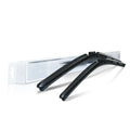 Pair of black carbon fiber windshield wiper blades with packaging, automotive accessory