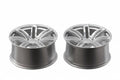 Pair of silver alloy performance wheels with split-spoke design on white background