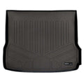 Black custom-fit trunk liner mat with raised edges and textured grooves, Smartliner logo