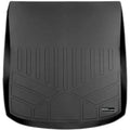 Black custom-fit Audi trunk mat with raised edges and geometric texture for cargo protection