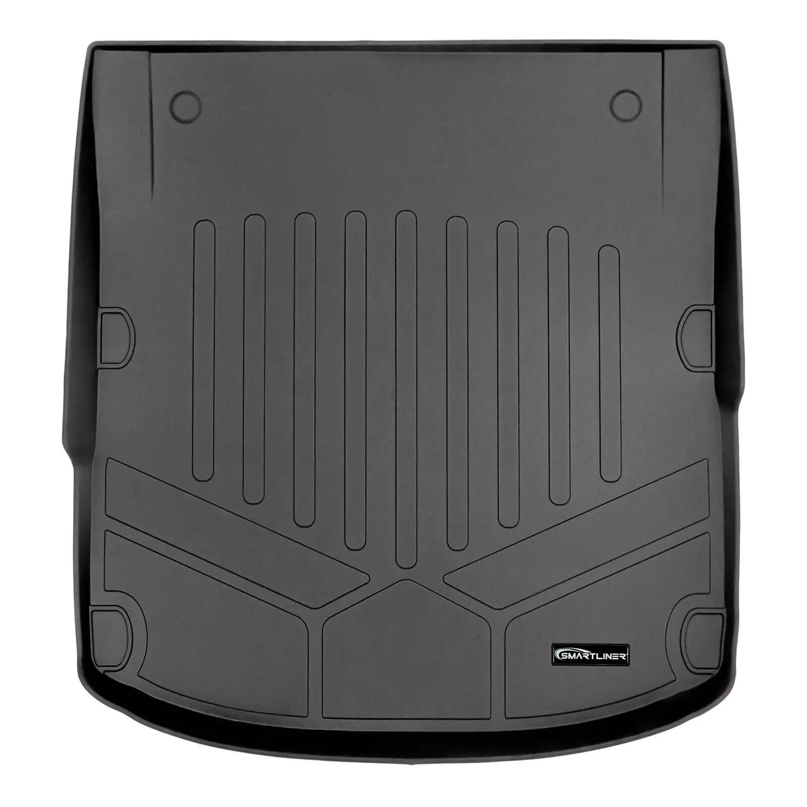 Black custom-fit Audi trunk liner with raised edges and textured surface