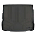 Black custom-fit trunk cargo liner with raised edges and geometric pattern