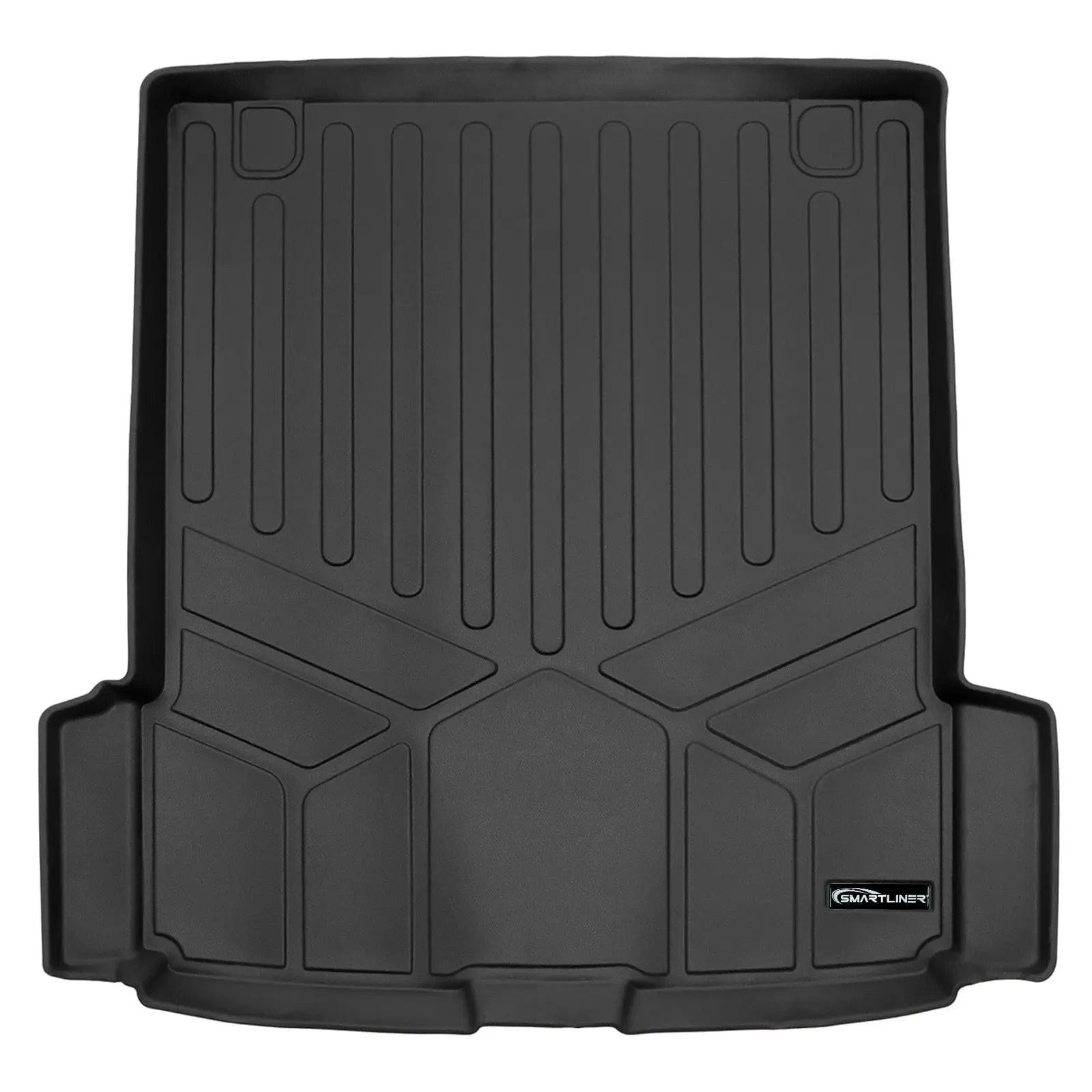 Black custom-fit trunk liner for Audi with raised edges and textured finish