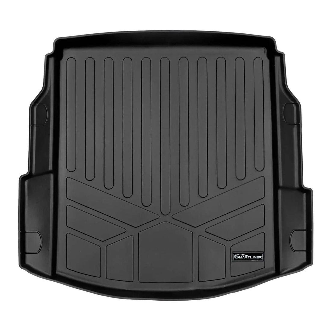 Black custom-fit Audi trunk cargo liner with raised edges and textured surface