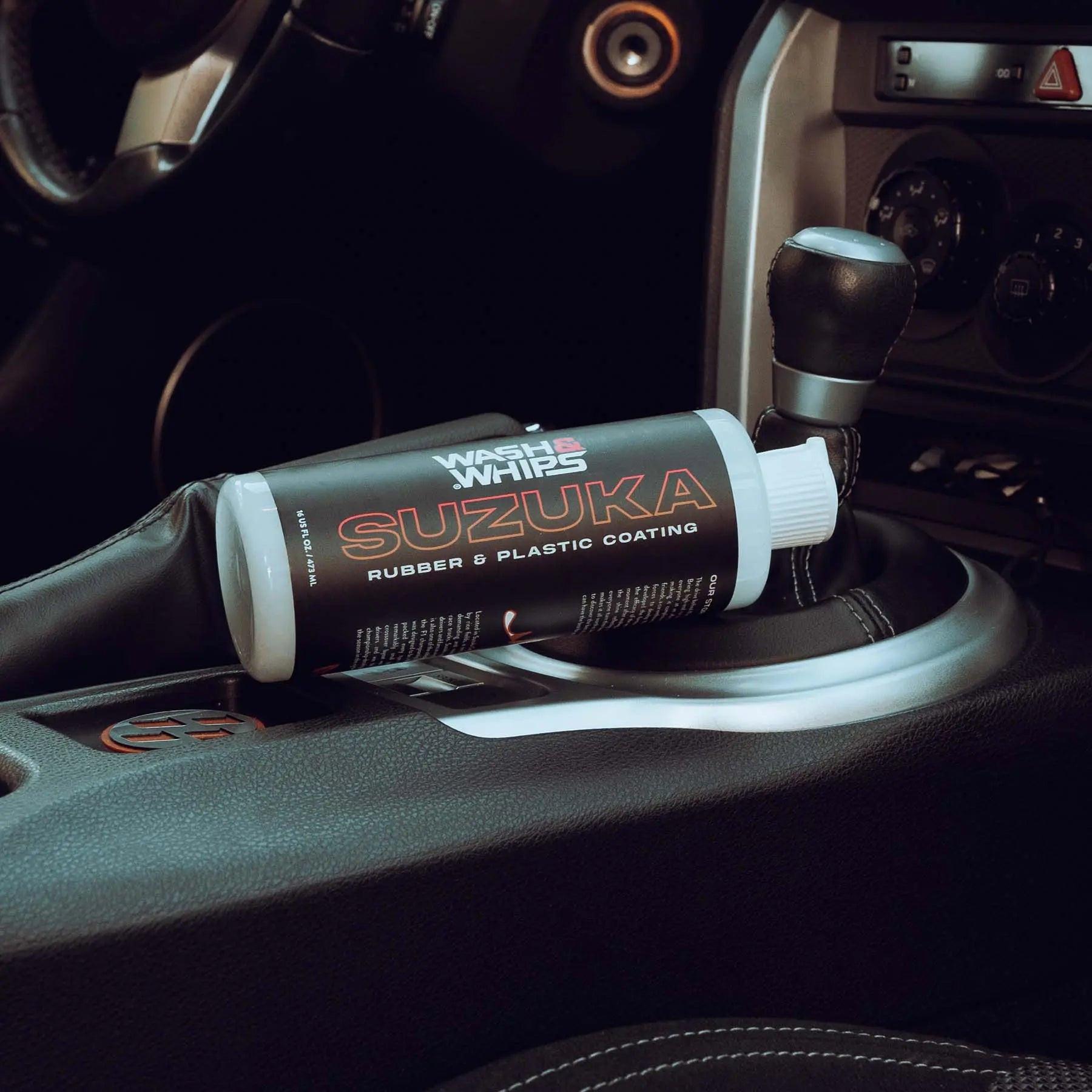 WASH&WHIPS Suzuka rubber and plastic coating product in a container, ready for application on automotive or household surfaces.