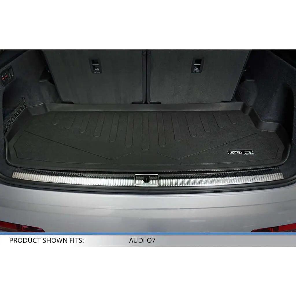 Audi Q7 trunk with custom-fit black cargo liner and raised edge mat for cargo protection