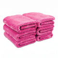 Set of three WASH&WHIPS edgeless microfiber coral fleece towels with ultrasonic edges, shown in a bundled image.