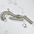 Stainless steel Audi A3 8Y and VW MK8 GTI race downpipe kit on white background