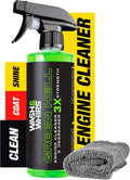 WASH & WHIPS Green Hell engine cleaner and degreaser spray bottle with label and nozzle for vehicle engine cleaning.