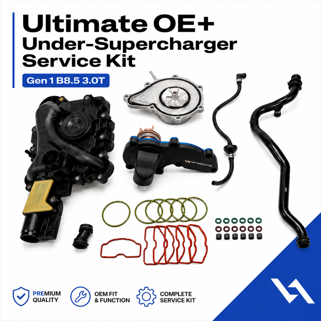 Vorsprung Autowerk OE Ultimate Under Supercharger Kit for Audi 3.0T Gen 1 B8.5, complete replacement parts kit.