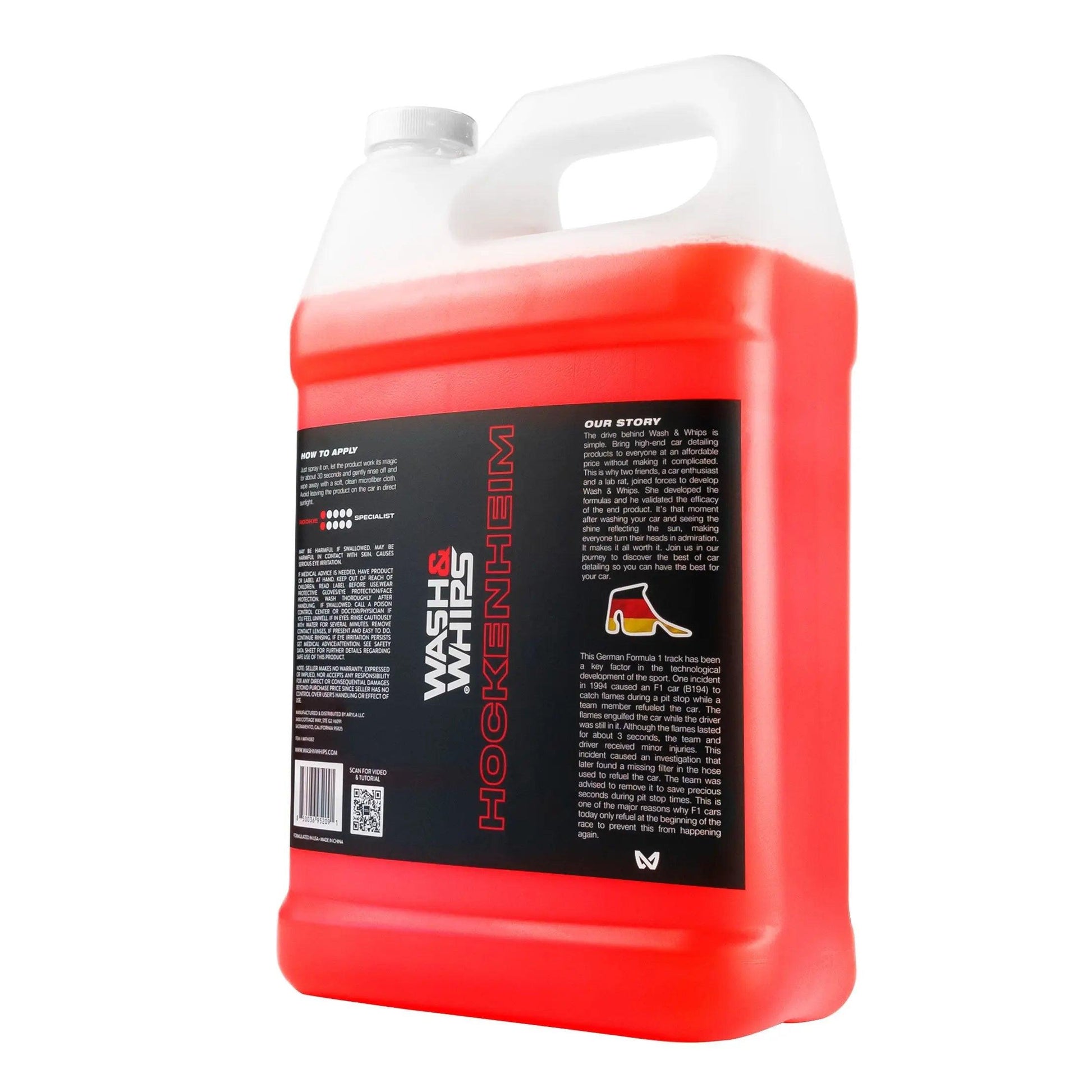 WASH & WHIPS Hockenheim insect and bug removal spray in a gallon container, designed for effective insect removal from vehicles.
