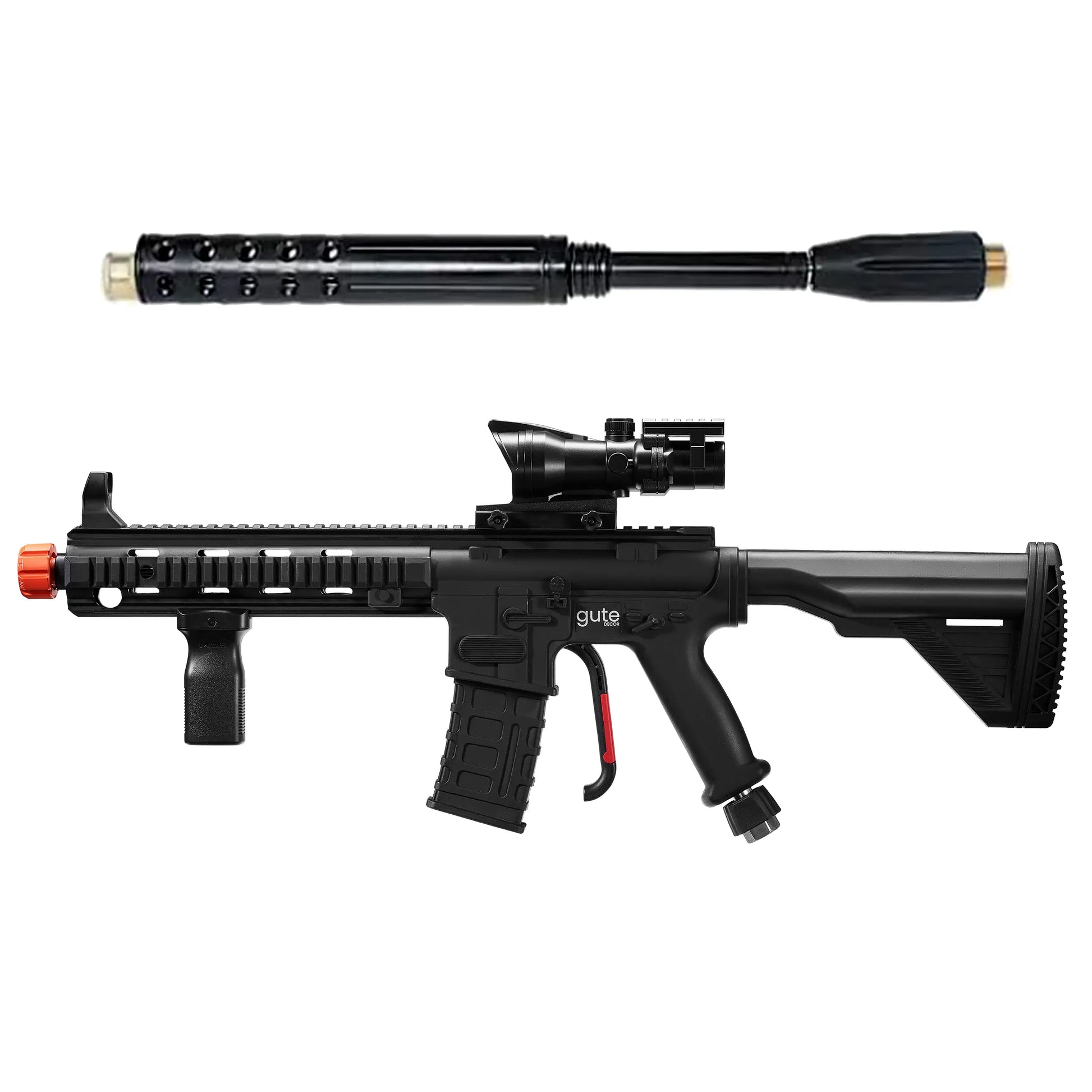 The Wine Savant pressure washer gun with military-inspired design, high-pressure spray nozzle, and car cleaning functionality.