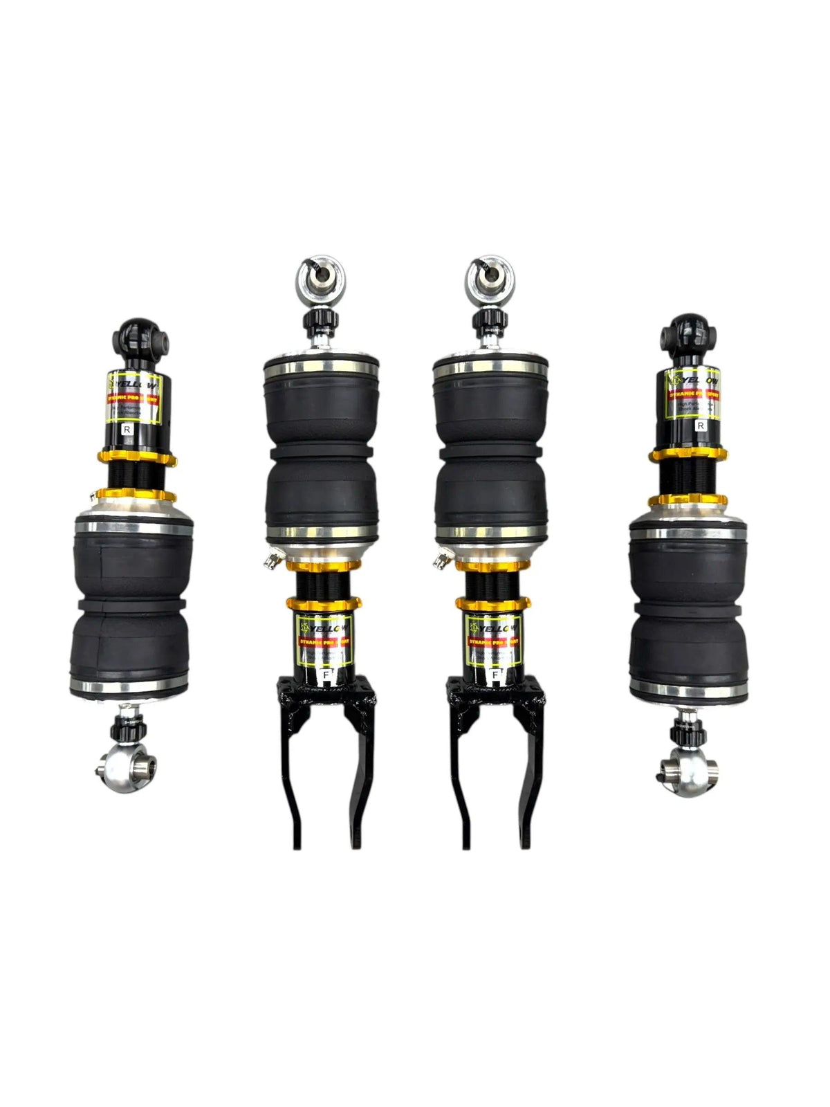 Yellow Speed Racing Dynamic Pro Air Struts for Audi R8 2016-2024, Type 4S, showing the black air strut assembly with branding details.